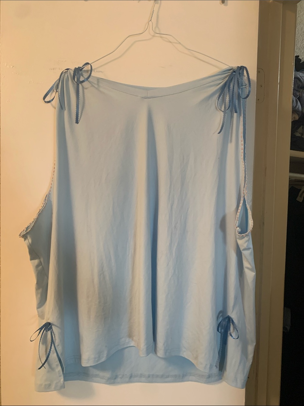 hand embellished light blue tank top ribbon bow knot size 3xl